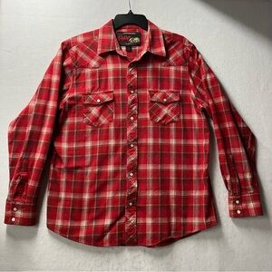 Old Navy Vintage Flannel Shirt Mens Size Large Cotton Red Pearl Snap Western